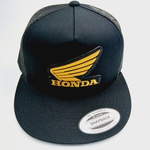 Honda Solid Black Mesh Back Snap Back Flat Bill Hat